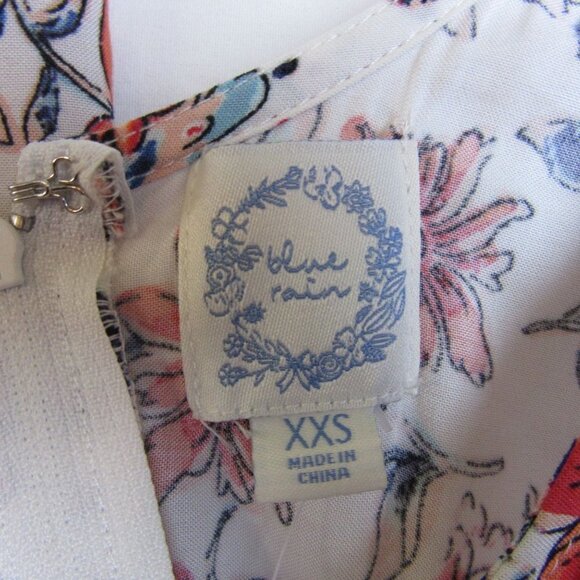 Francesca's Blue Rain Red Floral V Neck Romper XXS NEW - Picture 6 of 8